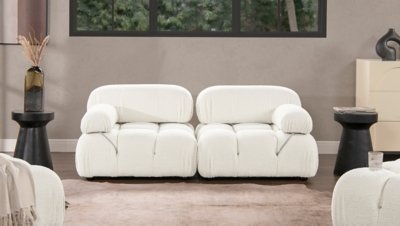 Marcel Bubble Boucle Modular 2-Piece Loveseat Sofa, Ivory White