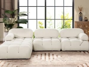 Marcel Bubble Boucle Modular 4-Piece Reversible Sectional Sofa, Ivory White