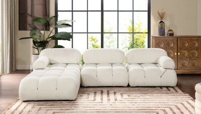 Marcel Bubble Boucle Modular 4-Piece Reversible Sectional Sofa, Ivory White