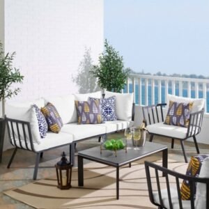 Modway Riverside Outdoor Sofa with Armchair and Coffee Table, White