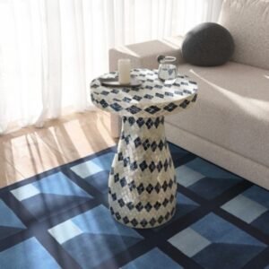 TOV Furniture Halio Checkered Side Table, Blue/Cream