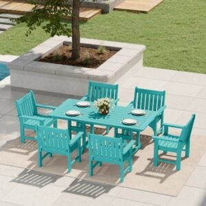 Westin Furniture Laguna Outdoor Dining Table and 6 Arm Chairs, Turquoise