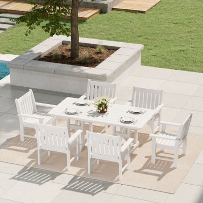 Westin Furniture Laguna Outdoor Dining Table and 6 Arm Chairs, White