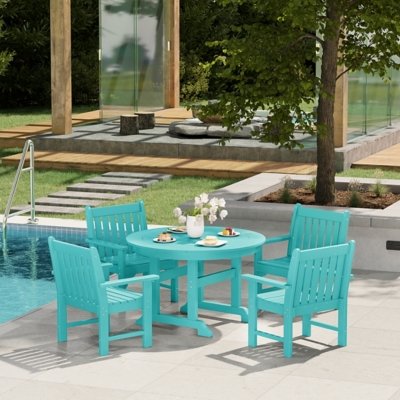 Westin Furniture Laguna Outdoor Patio Round Table and 4 Arm Chairs, Turquoise