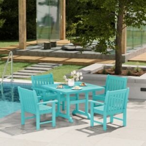 Westin Furniture Laguna Outdoor Square Dining Table and 4 Arm Chairs, Turquoise