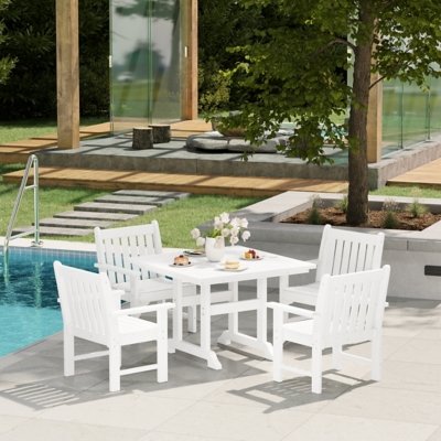 Westin Furniture Laguna Outdoor Square Dining Table and 4 Arm Chairs, White
