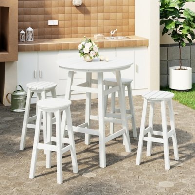 Westin Furniture Otto Outdoor Bar Height Bar Table and 4 Bar Stools, White
