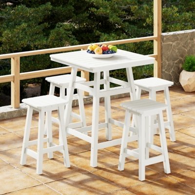 Westin Furniture Otto Outdoor Counter Height Bar Table and 4 Bar Stools, White