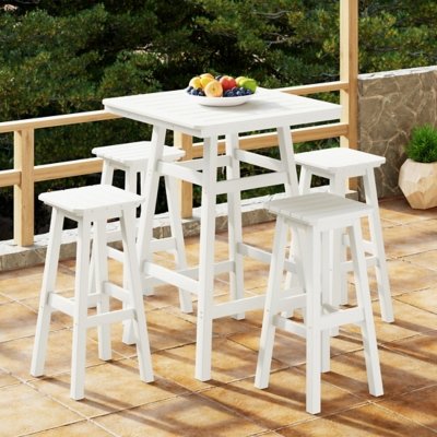 Westin Furniture Otto Outdoor Square Bar Table and 4 Bar Stools, White