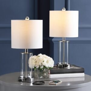 Abner USB Charging LED Table Lamp (Set of 2), Navy/Brass Gold/White