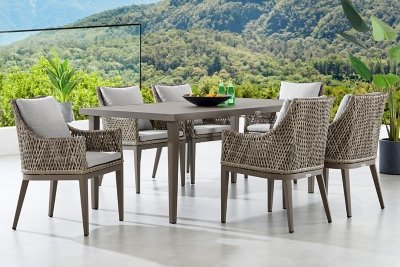 Armen Living Grenada Outdoor Dining Table and 6 Chairs, Gray