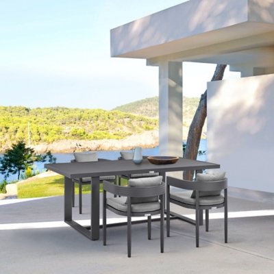 Armen Living Menorca Outdoor Dining Table and 4 chairs, Dark Gray