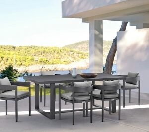 Armen Living Menorca Outdoor Dining Table and 6 chairs, Dark Gray