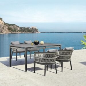 Armen Living Zella Outdoor Dining Table and 4 Chairs, Earl Gray