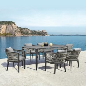 Armen Living Zella Outdoor Dining Table and 6 Chairs, Earl Gray