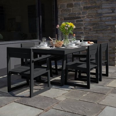 Bahia Verde Haven Outdoor Dining Table with 2 Armchairs and 4 Side Chairs, Black Sand