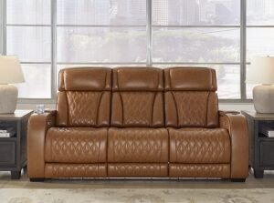 Boyington Dual Power Leather Reclining Sofa Leather, Caramel