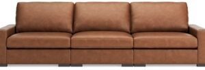 Calden 3-Piece Leather Modular Sectional Sofa, Caramel
