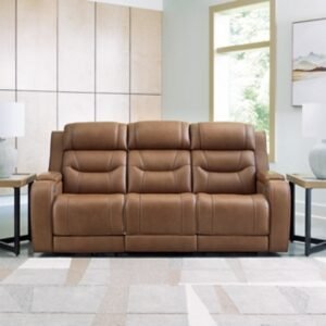 Dreamer Dual Power Leather Reclining Sofa with Audio Seating Leather, Caramel