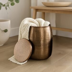 HAPPIMESS Merida Round Storage Side Table, Antique Copper