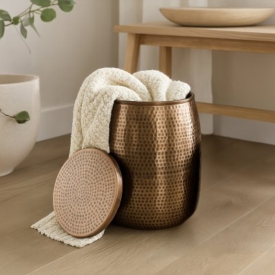 HAPPIMESS Merida Round Storage Side Table, Antique Copper