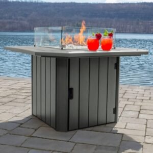 Highwood Oasis Outdoor Fire Pit Table, Coastal Teak