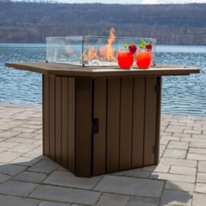 Highwood Oasis Outdoor Fire Pit Table, Weathered Acorn
