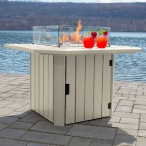 Highwood Oasis Outdoor Fire Pit Table, Whitewash