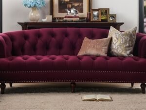 Jennifer Taylor home La Rosa Chesterfield Sofa, Burgundy