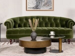 Jennifer Taylor home La Rosa Chesterfield Sofa, Olive Green