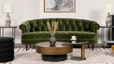 Jennifer Taylor home La Rosa Chesterfield Sofa, Olive Green