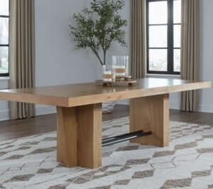 Kristiland 80″-98″ Extendable Dining Table, Light Brown, Wood/ Metal