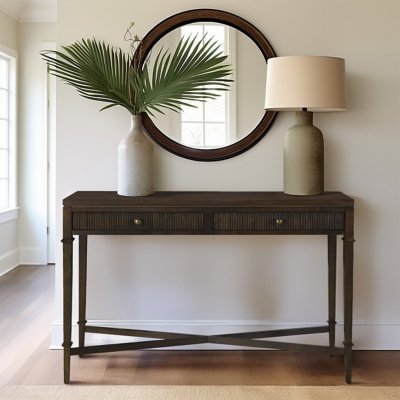 Martha Stewart Kenna Fluted 2 drawer Console Table, Brown