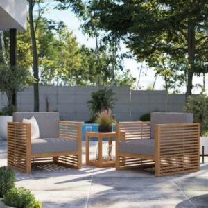 Modway Carlsbad Outdoor Side Table and 2 Armchairs, Natural Gray
