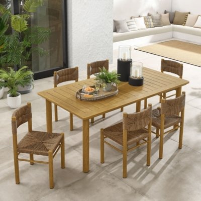 Modway Parkland Outdoor Dining Table and 6 Chairs, Natural