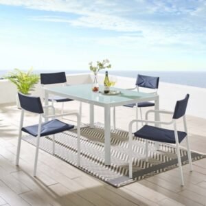 Modway Raleigh Outdoor Dining Table and 4 Chairs, White/Navy