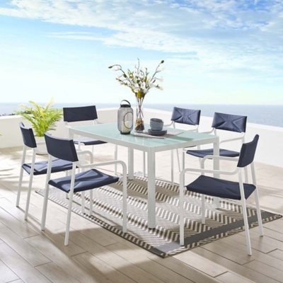 Modway Raleigh Outdoor Dining Table and 6 Chairs, White/Navy