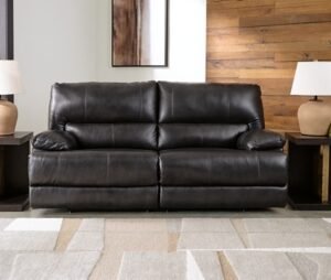 Mountainous Dual Power Leather Reclining Sofa Leather, Eclipse