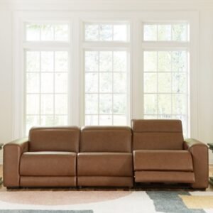 Rally-Up 3-Piece Dual Power Leather Reclining Modular Sectional Sofa, Caramel