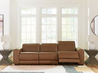 Rally-Up 3-Piece Dual Power Leather Reclining Modular Sectional Sofa, Caramel