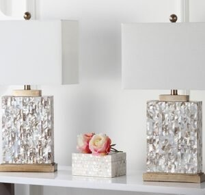 Safavieh Rectangular Table Lamp (Set of 2), Ivory Shell
