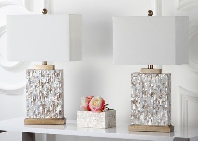 Safavieh Rectangular Table Lamp (Set of 2), Ivory Shell
