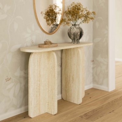 TOV Furniture Clementine Console Table, Travertine