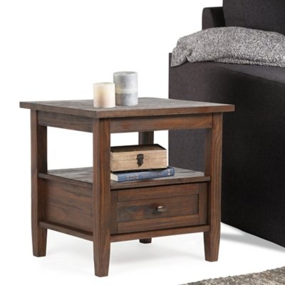 Warm Shaker SOLID WOOD 20 inch Wide Rectangle Transitional End Table in Distressed Charcoal Brown