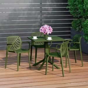 Westin Furniture Frond & Form Outdoor Dining Table and 4 Leaf Back Chairs, Olive Green