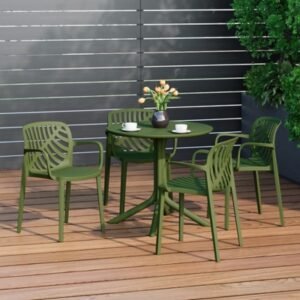 Westin Furniture Frond & Form Outdoor Round Perforated Table and 4 Chairs, Olive Green