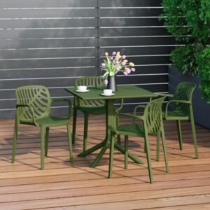 Westin Furniture Frond & Form Outdoor Square Perforated Table and 4 Chairs, Olive Green