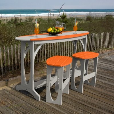 Bahia Verde Shoreline Outdoor Bar Table and 2 Bar Stools, Cove Gray/Citrus Orange