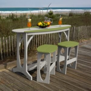 Bahia Verde Shoreline Outdoor Bar Table and 2 Stools, Cove Gray/Palm Green