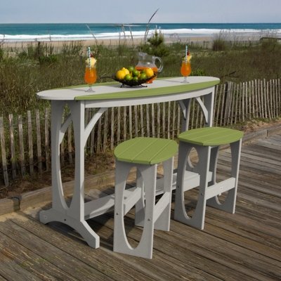 Bahia Verde Shoreline Outdoor Bar Table and 2 Bar Stools, Cove Gray/Palm Green